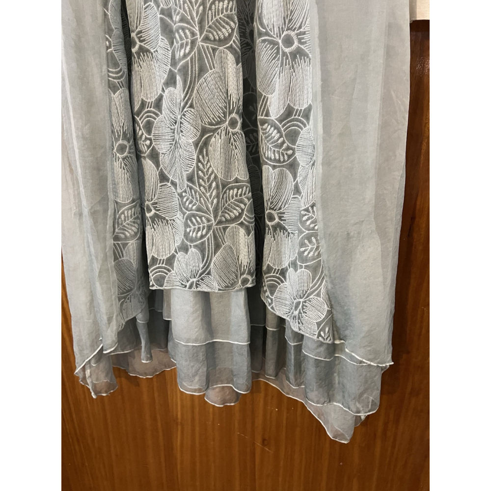Boho Green Hi Low Hem Embroidered Floral Sleeveless Summer Dress A-Line NWT - Picture 6 of 11